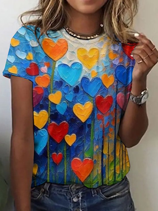 T-shirts Géométrique Rétro Été Polyester Micro-élasticité Coupe Régulière Manches Courtes Régulier Régulier pour Femmes