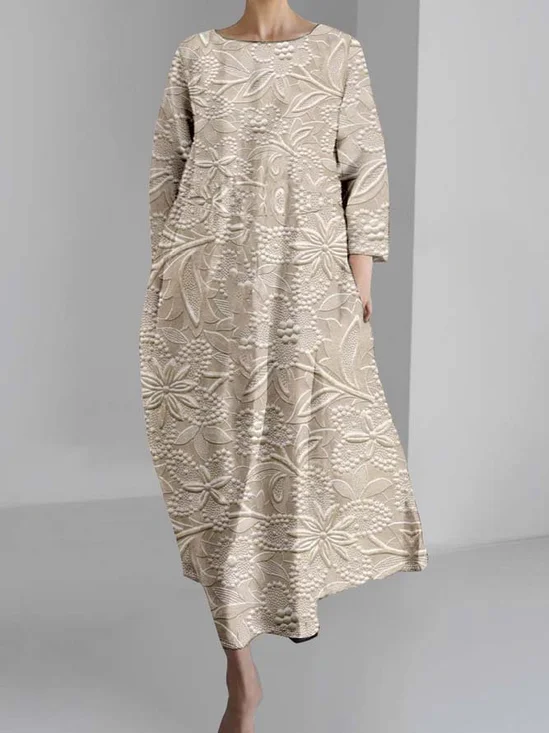 Femmes impression en 3D Gruau Col Rond Confortable Robe Maxi Rétro