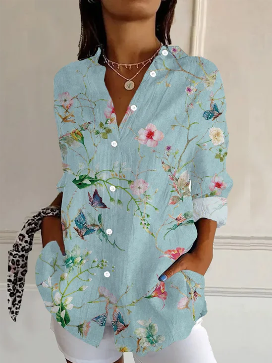 Chemises Femmes Décontracté Floral Printemps / Automne Polyester Quotidien Manches Longues Régulier Régulier Col de Chemise