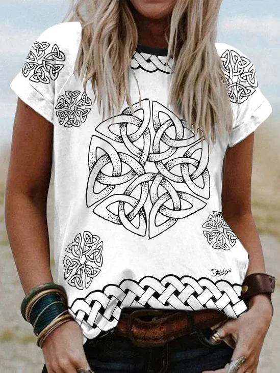 T-shirts Rétro La peinture Été Coton Coupe Régulière Manches Courtes Régulier Trapèze Régulier pour Femmes