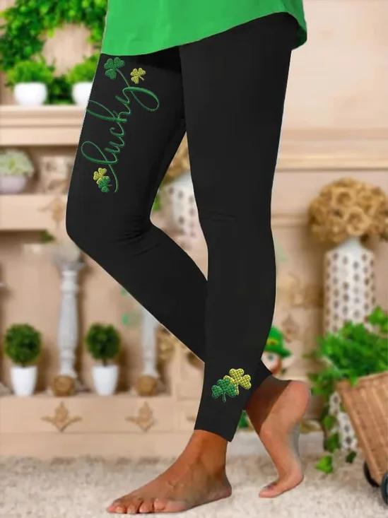 Pantalons De Yoga Décontracté Toutes Les Saisons Lettres de texte Imprimé à Haute Élasticité Jersey Long Legging Droit pour Femmes