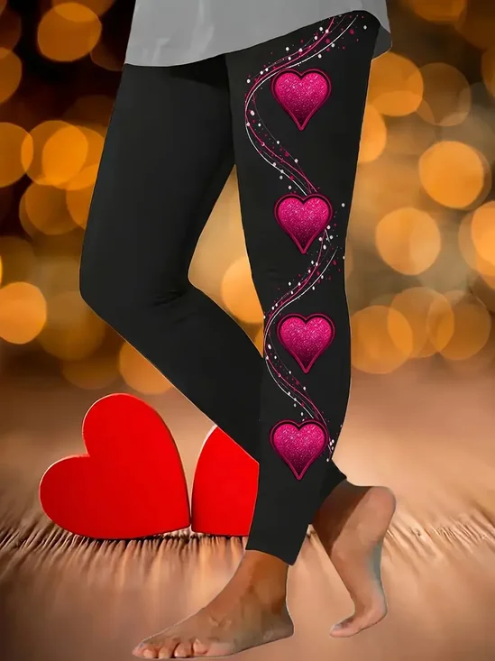 Pantalons De Yoga Femmes Décontracté Toutes Les Saisons Coeur/cordé Imprimé à Haute Élasticité Quotidien Serré Jersey Long
