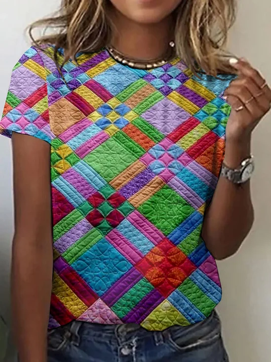 T-shirts Décontracté La peinture Été Coton Micro-élasticité Quotidien Coupe Régulière Col Rond Régulier pour Femmes