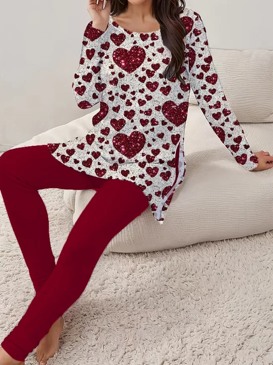 Deux Pièces Ensembles Décontracté Printemps / Automne Coeur/cordé Imprimé Aucune élasticité Quotidien Ample Manches Longues Col Rond pour Femmes