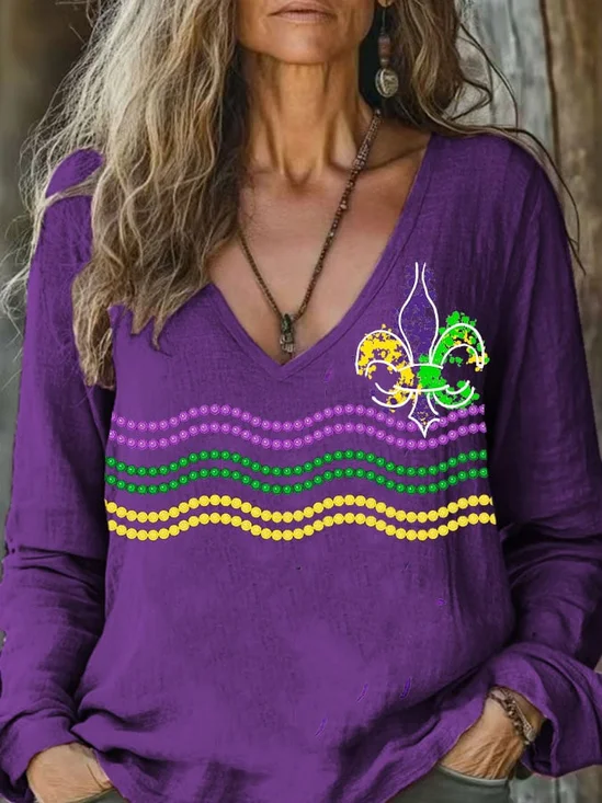 T-shirts Floral Décontracté Printemps / Automne Col V Imprimé Aucune élasticité Quotidien Manches Longues T.-N.-L. pour Femmes