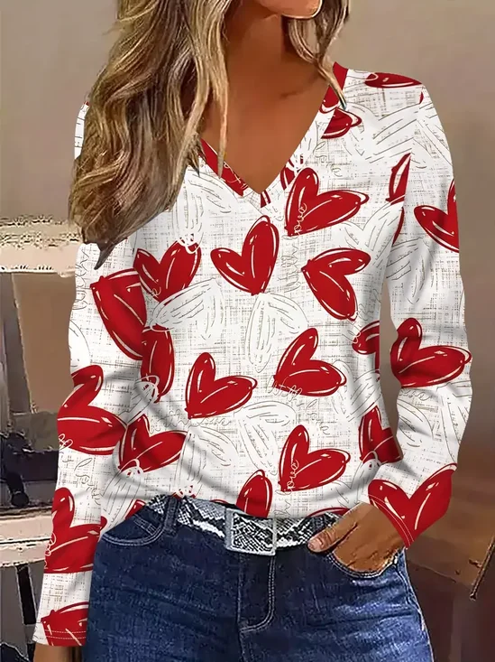 T-shirts Femmes Décontracté Printemps / Automne Coeur/cordé Quotidien Jersey Manches Longues Régulier T.-N.-L. 2025POD