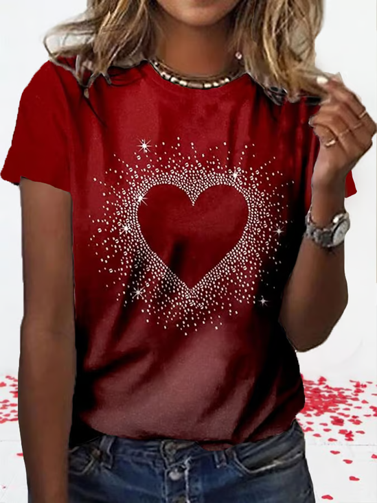 T-shirts Femmes Décontracté Été Coeur/cordé Quotidien Ample Jersey Col Rond Régulier Droit
