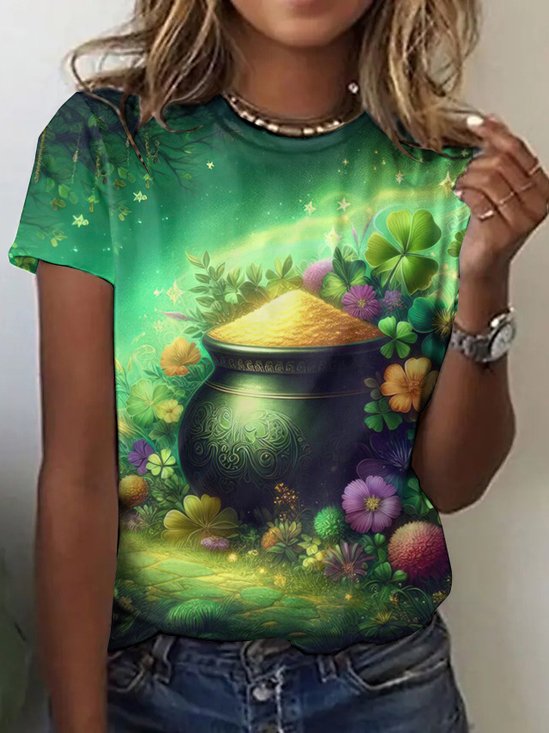 T-shirts Décontracté Plain Été Coton Quotidien Coupe Régulière Manches Courtes Régulier Trapèze pour Femmes