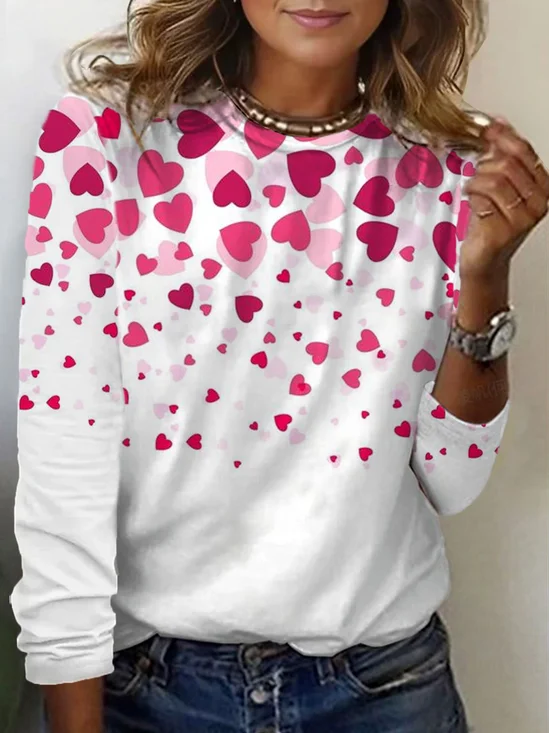 T-shirts Femmes Décontracté Printemps / Automne Coeur/cordé Quotidien Ample Jersey Col Rond Régulier Droit