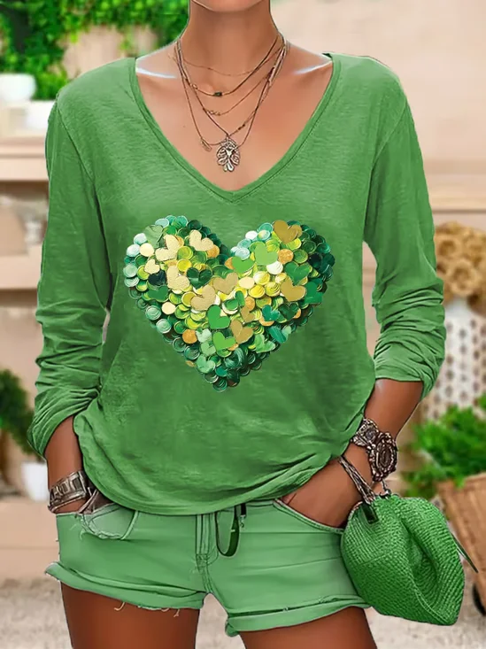 T-shirts Décontracté Printemps / Automne Coeur/cordé Imprimé Aucune élasticité Coupe Régulière Manches Longues Régulier 2025POD pour Femmes