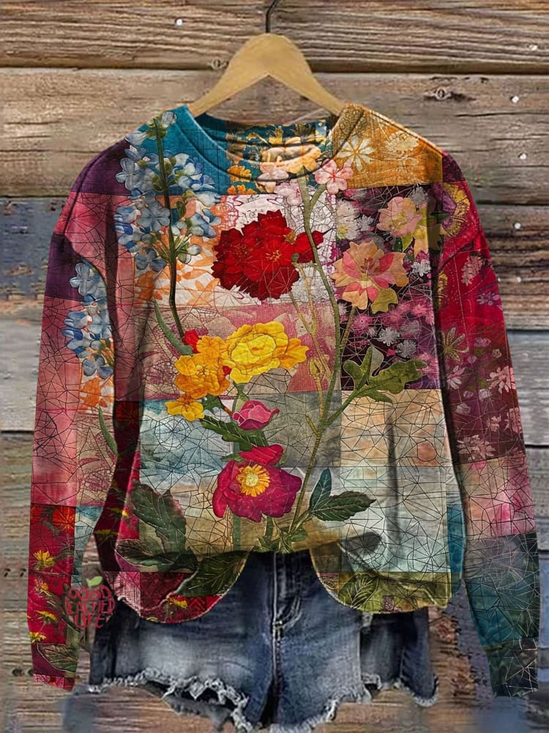 Sweat-shirts Décontracté Floral Printemps / Automne Imprimé Naturel Aucune élasticité Ample Manches Longues Droit pour Femmes