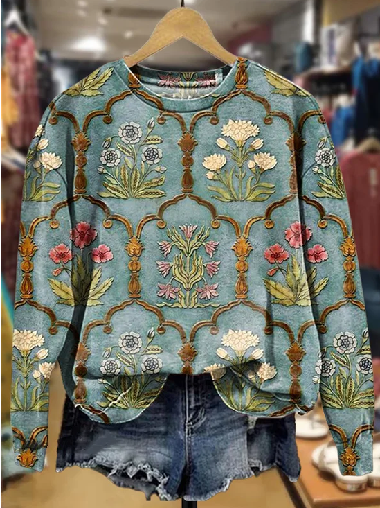 Sweat-shirts Décontracté Floral Printemps / Automne Quotidien Ample Manches Longues Col Rond Régulier 2025POD pour Femmes