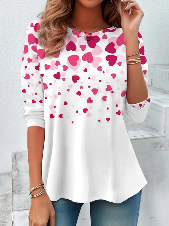 T-shirts Décontracté Printemps / Automne Coeur/cordé Imprimé Aucune élasticité Quotidien Manches Longues Régulier 2025POD pour Femmes
