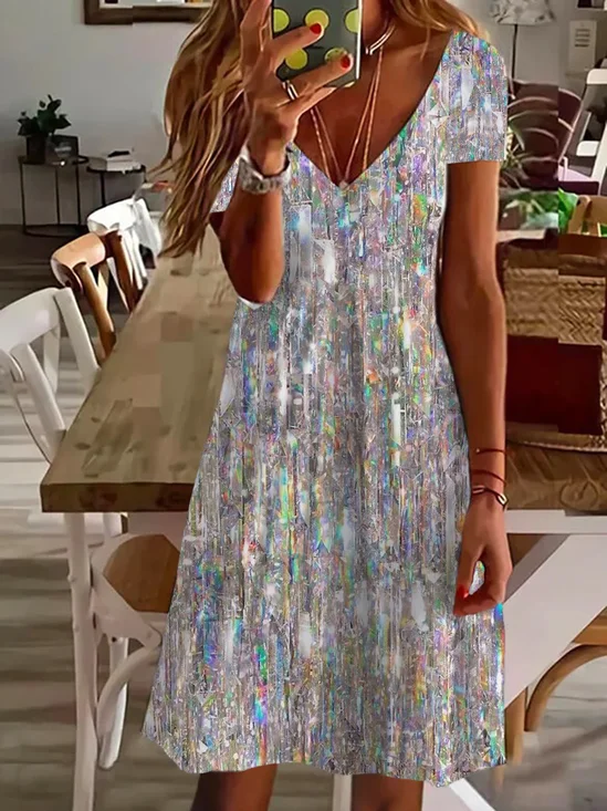 Femmes Ombre Comme Image Col V Confortable Robe de Longueur Au Genou Décontracté