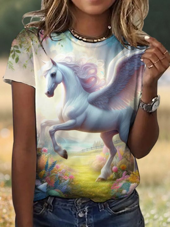 T-shirts Décontracté Imprimé d'Animal Été Coton Micro-élasticité Vacances Manches Courtes Col Rond Trapèze pour Femmes