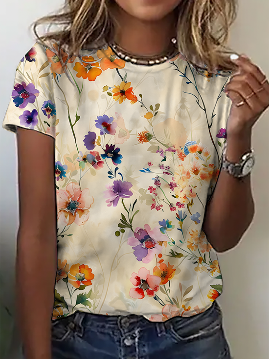 T-shirts Rétro Été Coeur/cordé Quotidien Ample Jersey Col Rond Droit 2025POD pour Femmes