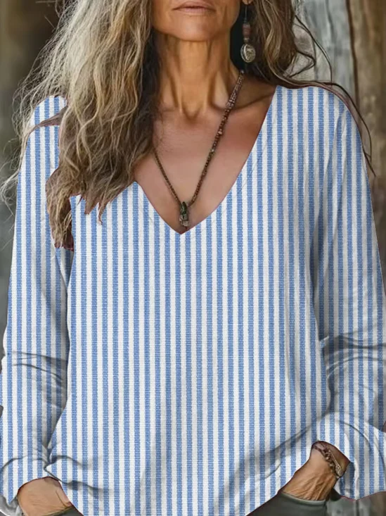 T-shirts Rayé Décontracté Printemps / Automne Aucune élasticité Coupe Régulière Régulier Droit T.-N.-L. 2025POD pour Femmes