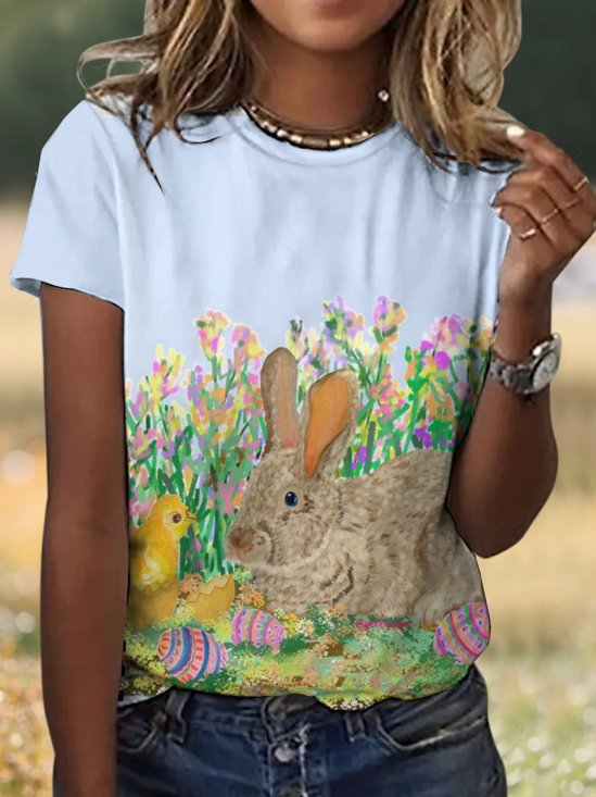 T-shirts Décontracté Floral Été Polyester Vacances Coupe Régulière Col Rond Trapèze Régulier pour Femmes