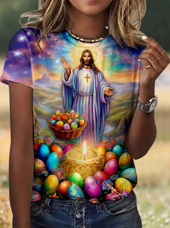T-shirts Femmes Décontracté Floral Été Coton Micro-élasticité Vacances Coupe Régulière Col Rond Régulier