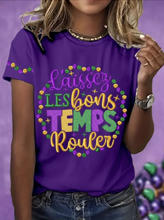 T-shirts Femmes Décontracté Été Lettres de texte Polyester Micro-élasticité Vacances Manches Courtes Col Rond Trapèze