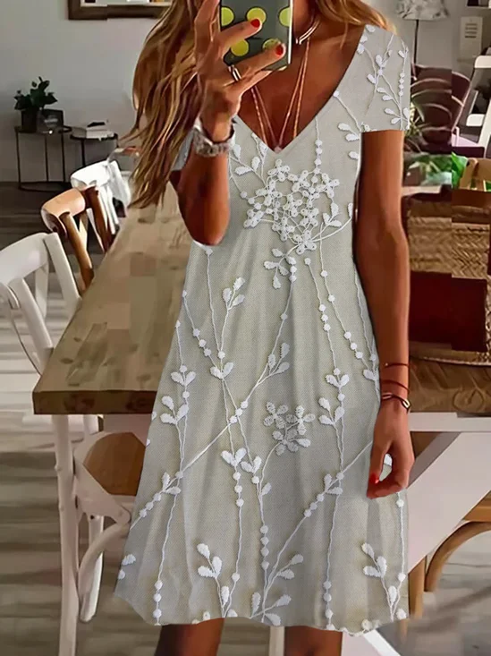 Femmes Floral Comme Image Col V Confortable Imprimé Robe de Longueur Au Genou Décontracté