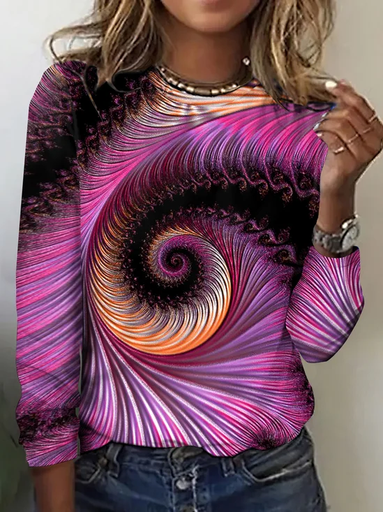 T-shirts Géométrique Décontracté Printemps / Automne Quotidien Coupe Régulière Manches Longues Col Rond Régulier Trapèze pour Femmes