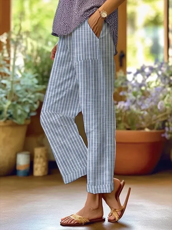 Pantalons Rayé Décontracté Printemps / Automne Imprimé Micro-élasticité Quotidien Taille Moyenne Droit Régulier pour Femmes