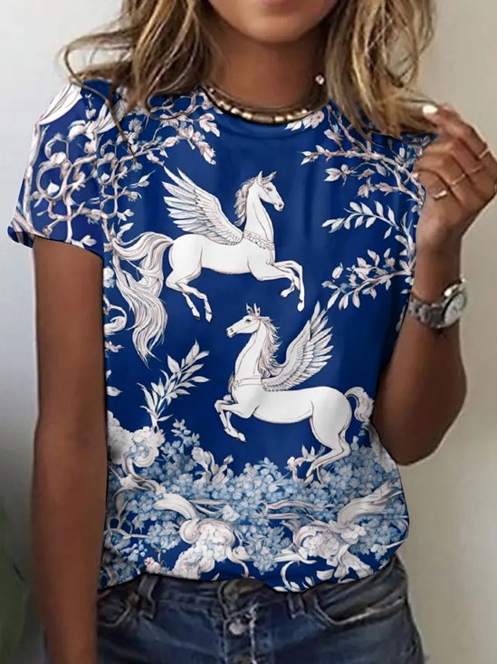 T-shirts Décontracté La peinture Été Polyester Micro-élasticité Quotidien Coupe Régulière Trapèze Régulier pour Femmes