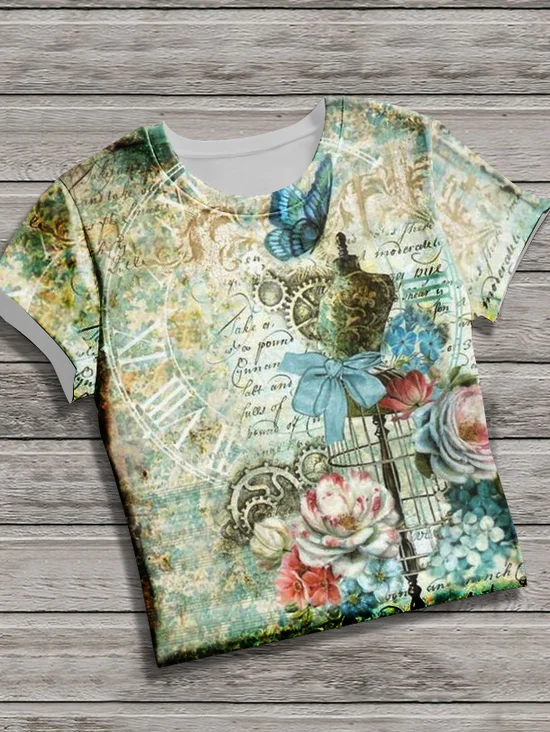 T-shirts Rétro Plain Été Micro-élasticité Quotidien Manches Courtes Col Rond Trapèze Régulier pour Femmes