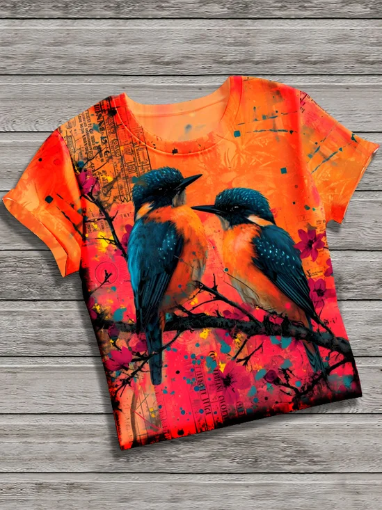 T-shirts Rétro Plain Été Polyester Micro-élasticité Coupe Régulière Col Rond Régulier Régulier pour Femmes
