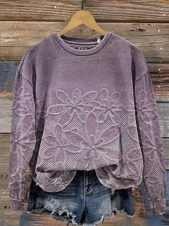 Sweat-shirts Décontracté Floral Printemps / Automne Imprimé Aucune élasticité Quotidien Col Rond Droit Régulier pour Femmes