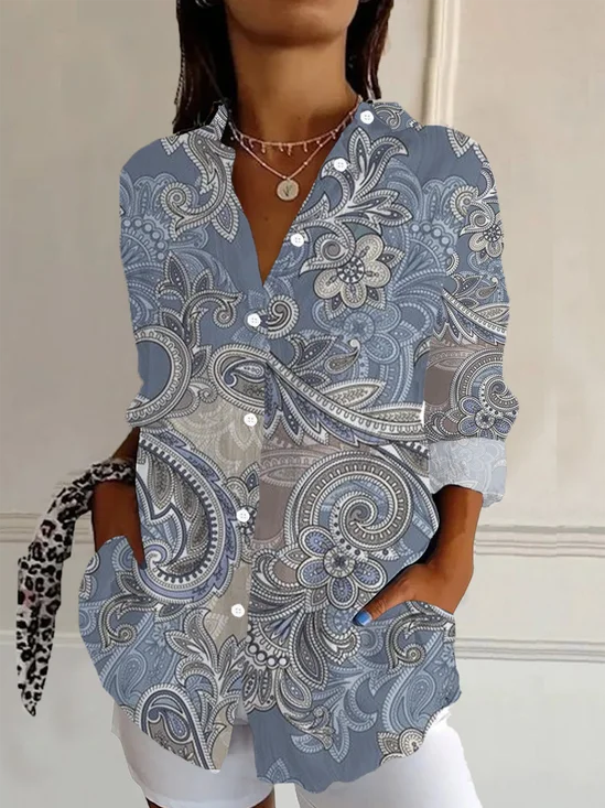Chemises Femmes Décontracté Floral Printemps / Automne Aucune élasticité Quotidien Ample Droit Boucle Régulier