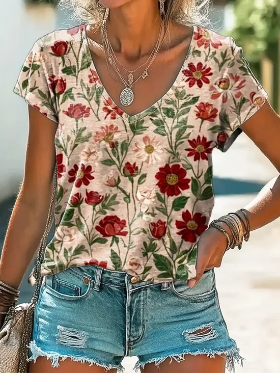 T-shirts Femmes Décontracté Floral Été Quotidien Manches Courtes Régulier Droit Régulier T.-N.-L.
