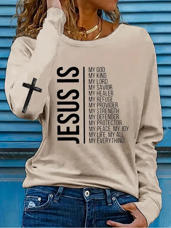 T-shirts Décontracté Printemps / Automne Croisé Imprimé Micro-élasticité Ample Manches Longues Régulier Droit pour Femmes