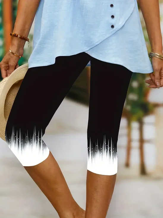 Pantalons Femmes Décontracté Ombre Été Imprimé Viscose Quotidien Coupe Régulière Taille Élastique Legging