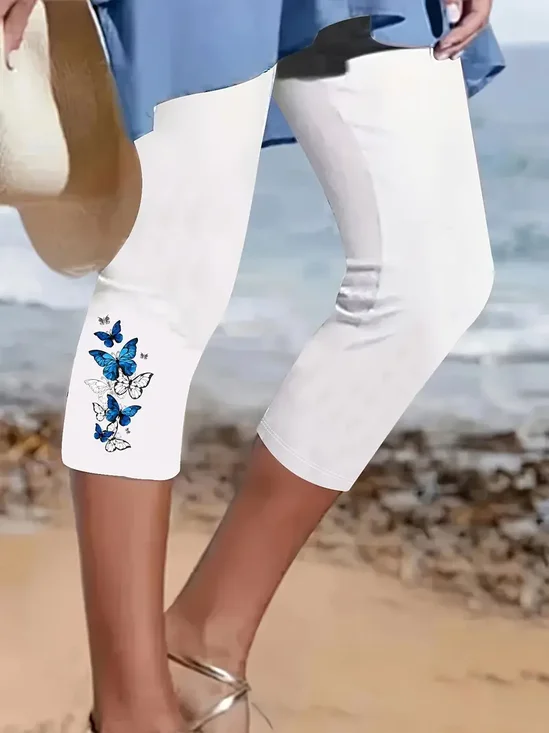 Pantalons Décontracté Été Papillon Imprimé Aucune élasticité Coupe Régulière Taille Élastique Régulier T.-N.-L. pour Femmes