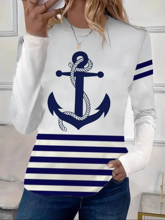 T-shirts Rayé Décontracté Printemps / Automne Quotidien Ample Jersey Manches Longues Régulier Régulier pour Femmes