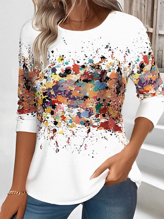 T-shirts Rétro Printemps / Automne impression en 3D Aucune élasticité Col Rond Régulier Droit Régulier Non pour Femmes