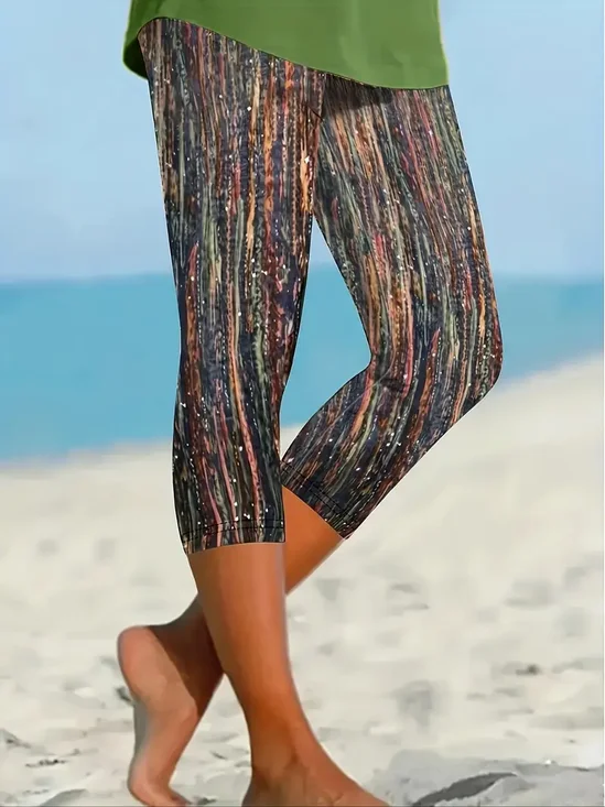 Pantalons Décontracté Été Abstrait Rayé Imprimé Viscose Aucune élasticité Coupe Régulière Corsaire Régulier pour Femmes