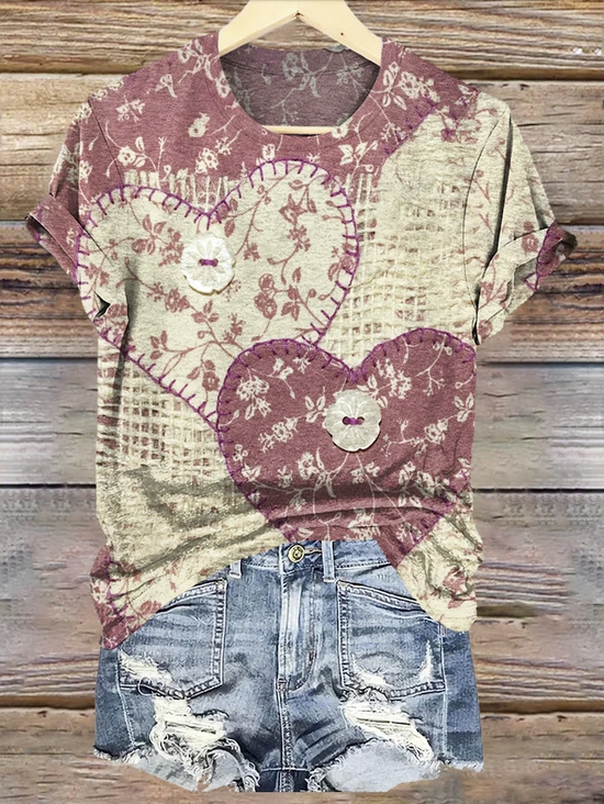 T-shirts Femmes Géométrique Rétro Été Polyester Micro-élasticité Quotidien Manches Courtes Régulier Trapèze