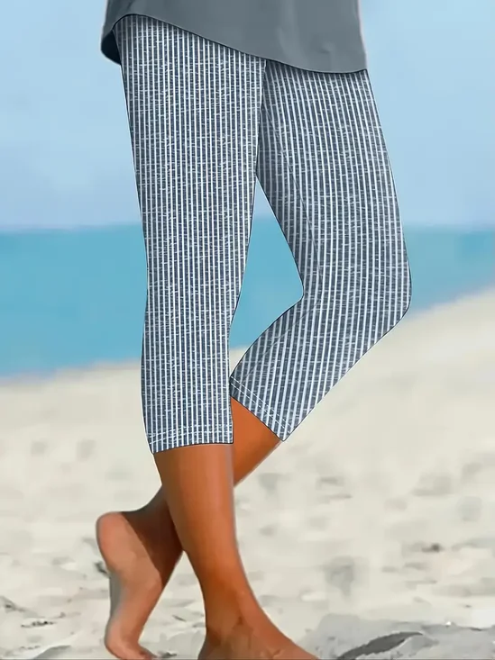 Pantalons Femmes Rayé Décontracté Été Viscose Naturel Aucune élasticité Quotidien Corsaire T.-N.-L.
