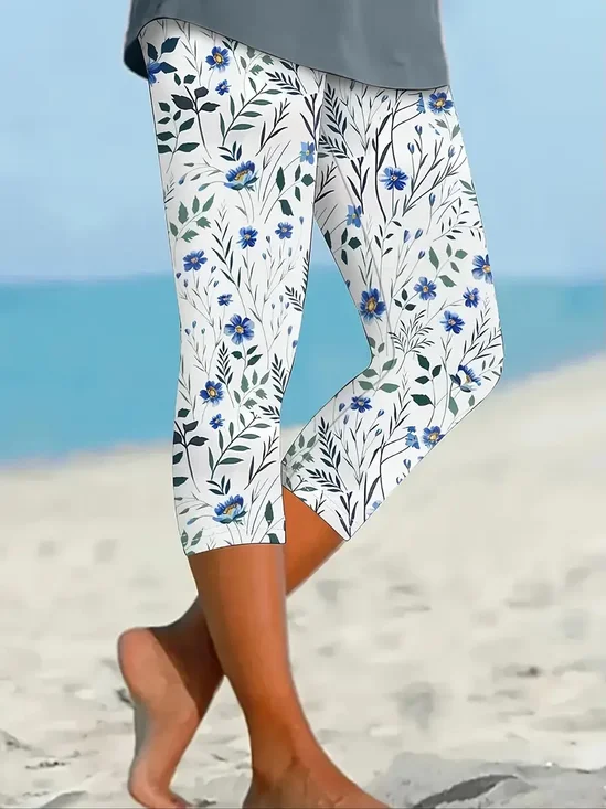 Pantalons Décontracté Floral Été Viscose Naturel Aucune élasticité Quotidien Legging Régulier pour Femmes