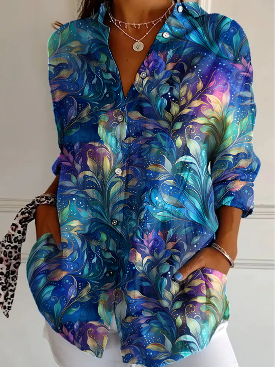Chemises Femmes Décontracté Floral Printemps / Automne Léger Aucune élasticité Quotidien Coupe Régulière Droit Col de Chemise