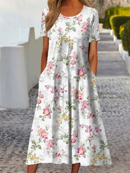 Femmes Rayé Comme Image Col Rond Confortable Robe Maxi Rétro