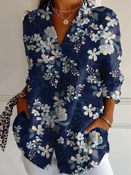 Chemises Femmes Décontracté Floral Printemps / Automne Polyester Léger Aucune élasticité Coupe Régulière Régulier Col de Chemise