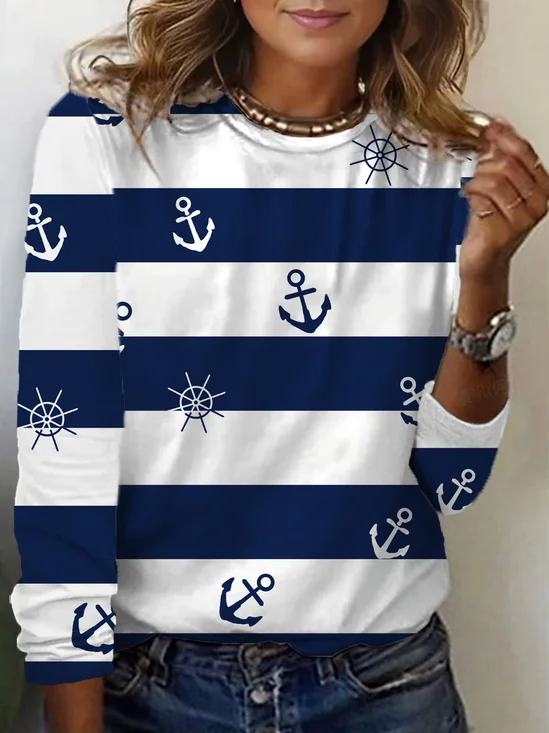 T-shirts Femmes Rayé Décontracté Printemps / Automne Imprimé Quotidien Ample Régulier Droit Régulier