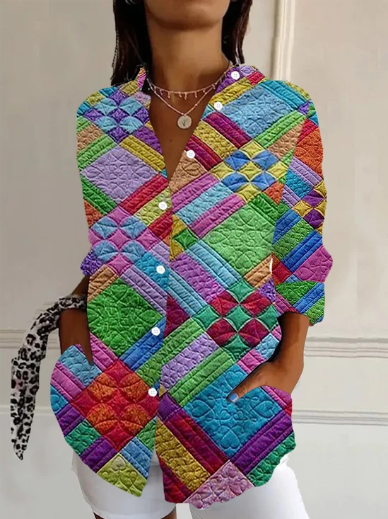 Chemises Femmes Géométrique Décontracté Printemps / Automne Aucune élasticité Ample Manches Longues Régulier Boucle Col de Chemise