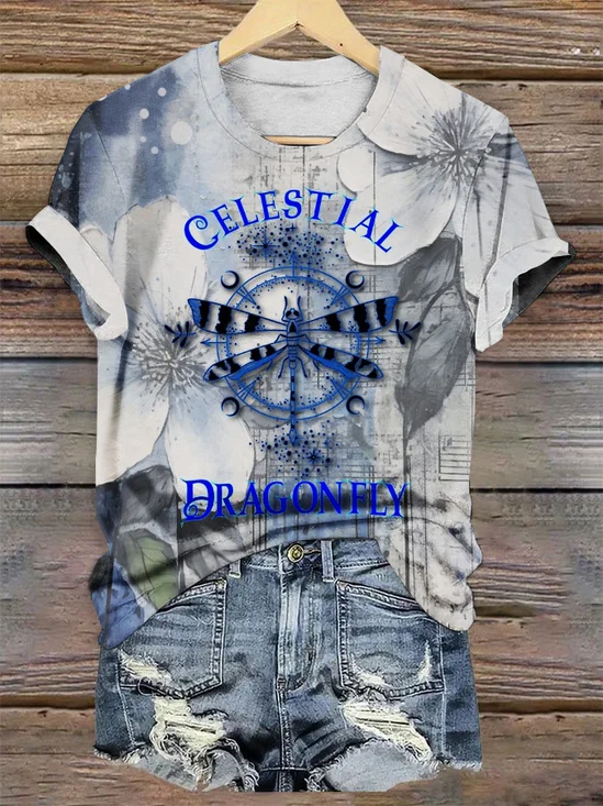 T-shirts Rétro Imprimé d'Animal Été Polyester Manches Courtes Col Rond Régulier Trapèze Régulier pour Femmes