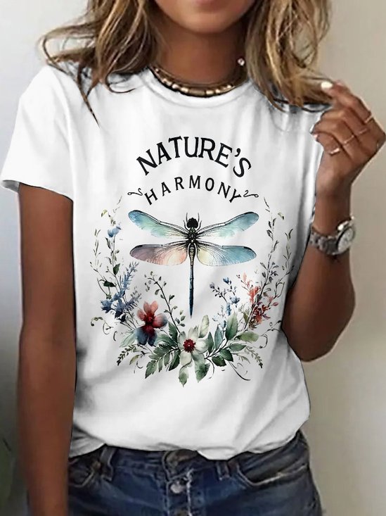 T-shirts Femmes Décontracté Floral Été Polyester Micro-élasticité Vacances Col Rond Trapèze Régulier