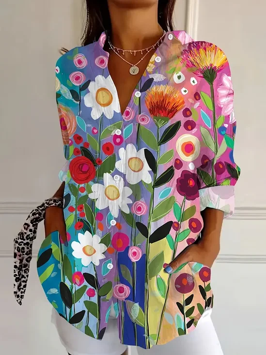 Chemises Décontracté Floral Printemps / Automne Aucune élasticité Ample Manches Longues Régulier Régulier T.-N.-L. pour Femmes